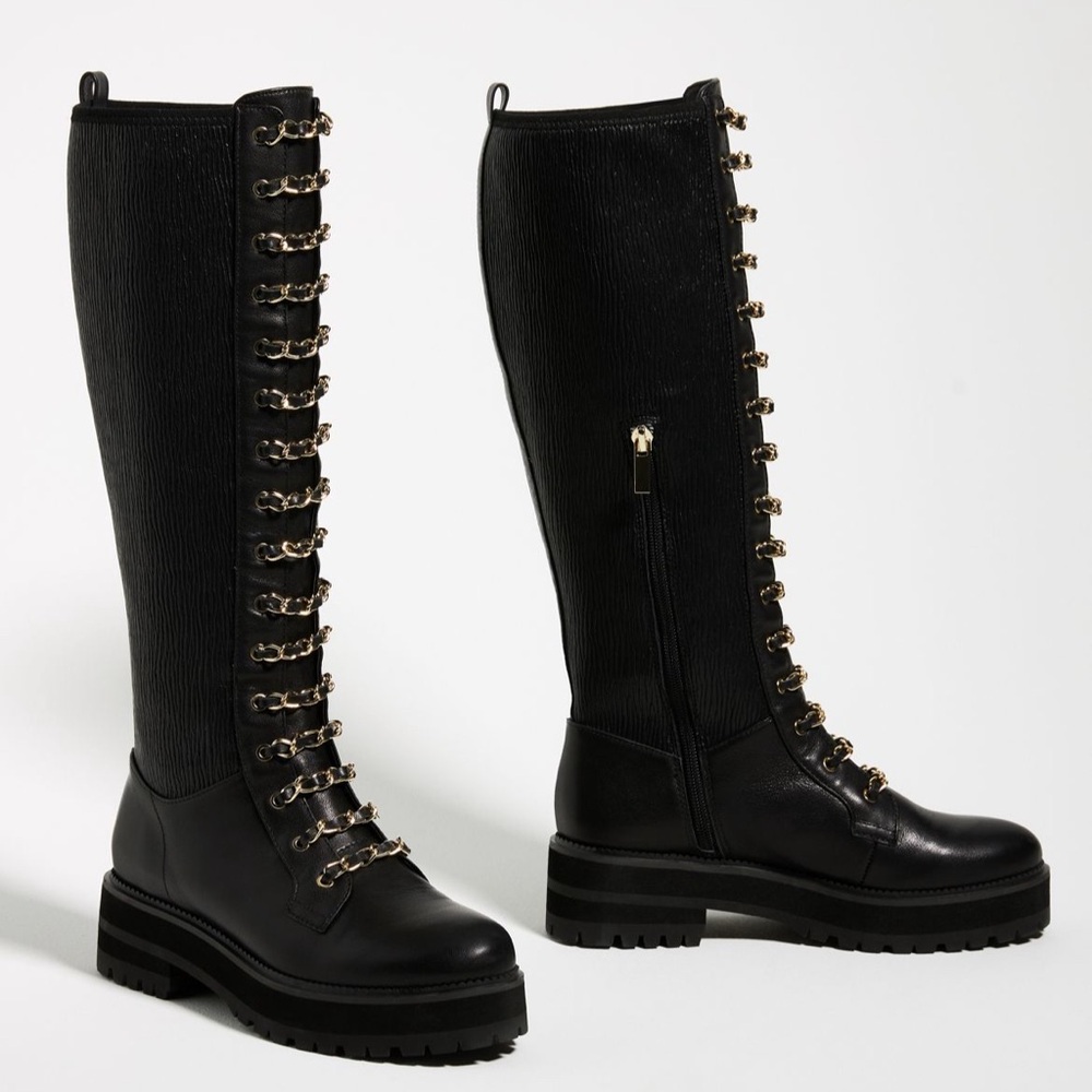 CECELIA NEW YORK Black Lace Up Boots with Gold Details